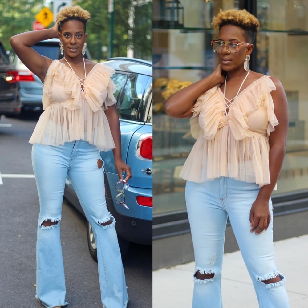 👚👚👚Tulle Chiffon Lace Up Ruffle Tank Cami